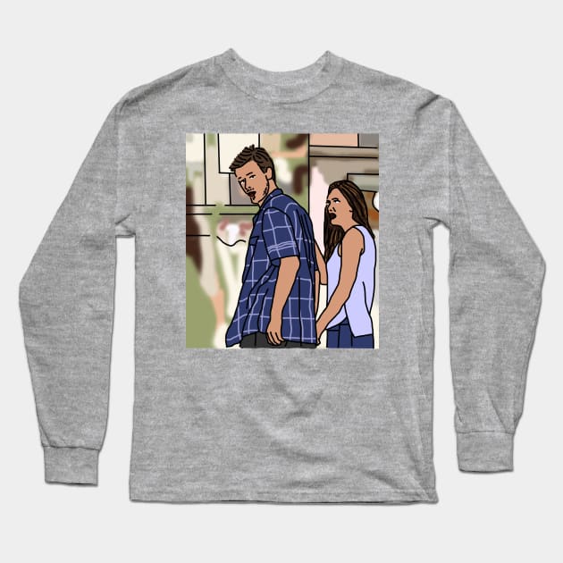 Distracted Boyfriend Meme and his Girlfriend Long Sleeve T-Shirt by ellenhenryart